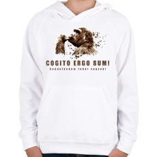 PRINTFASHION Gondolkodom tehát vagyok - Gyerek kapucnis pulóver - Fehér