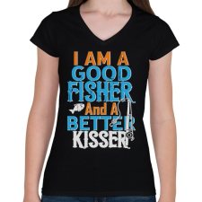 PRINTFASHION Good fisher - Női V-nyakú póló - Fekete női póló