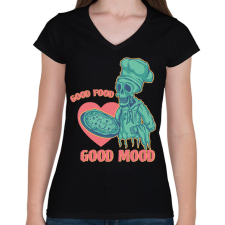 PRINTFASHION Good food, good mood - Női V-nyakú póló - Fekete női póló