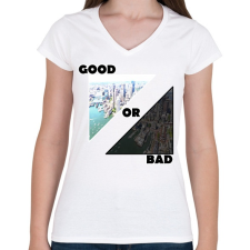 PRINTFASHION Good Or Bad - Női V-nyakú póló - Fehér női póló
