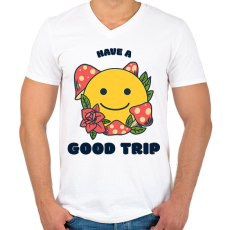 PRINTFASHION goodtrip - Férfi V-nyakú póló - Fehér