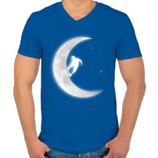 PRINTFASHION Gördeszkás a holdon - Férfi V-nyakú póló - Királykék férfi póló