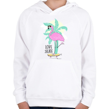 PRINTFASHION Gördeszkás flamingó - Gyerek kapucnis pulóver - Fehér gyerek pulóver, kardigán