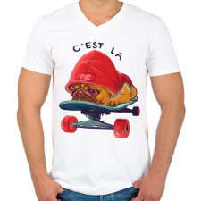 PRINTFASHION Gördeszkás mopsz - Férfi V-nyakú póló - Fehér férfi póló