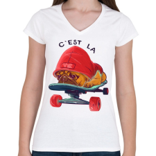 PRINTFASHION Gördeszkás mopsz - Női V-nyakú póló - Fehér női póló