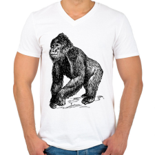 PRINTFASHION Gorilla - Férfi V-nyakú póló - Fehér férfi póló