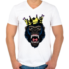 PRINTFASHION Gorilla king - Férfi V-nyakú póló - Fehér férfi póló
