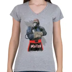 PRINTFASHION Gorilla thai box - Női V-nyakú póló - Sport szürke