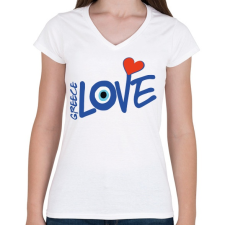 PRINTFASHION Görög rajongó - Greece Love - Női V-nyakú póló - Fehér női póló