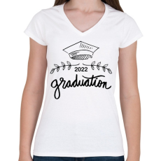 PRINTFASHION Graduation 2022 - Diplomás minta - Női V-nyakú póló - Fehér
