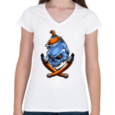 PRINTFASHION Graffiti csontok - Női V-nyakú póló - Fehér