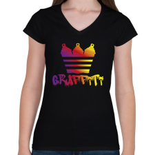 PRINTFASHION Graffiti sprac - Női V-nyakú póló - Fekete női póló