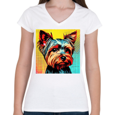 PRINTFASHION Graffiti Yorkshire terrier kutya - Női V-nyakú póló - Fehér női póló