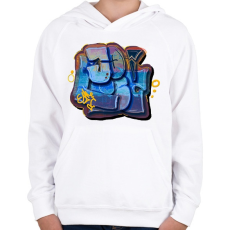PRINTFASHION Graffity minta - Gyerek kapucnis pulóver - Fehér