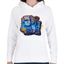 PRINTFASHION Graffity minta - Női kapucnis pulóver - Fehér női pulóver, kardigán