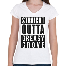 PRINTFASHION Greasy Grove - Női V-nyakú póló - Fehér női póló