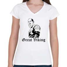 PRINTFASHION Great Viking - Női V-nyakú póló - Fehér