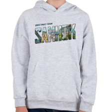 PRINTFASHION Greetings from Sanhok - PUBG - Gyerek kapucnis pulóver - Sport szürke gyerek pulóver, kardigán