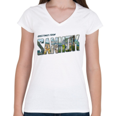 PRINTFASHION Greetings from Sanhok - PUBG - Női V-nyakú póló - Fehér