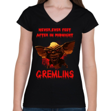 PRINTFASHION Gremlins - Női V-nyakú póló - Fekete női póló