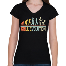 PRINTFASHION Grill evolution - Női V-nyakú póló - Fekete