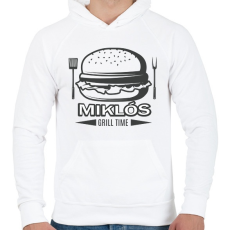 PRINTFASHION Grill time - Névvel - Férfi kapucnis pulóver - Fehér