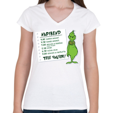 PRINTFASHION Grinch napirendje - Női V-nyakú póló - Fehér női póló