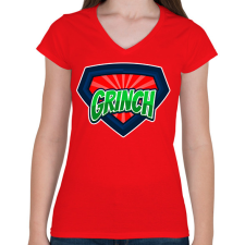 PRINTFASHION GRINCH - Női V-nyakú póló - Piros női póló