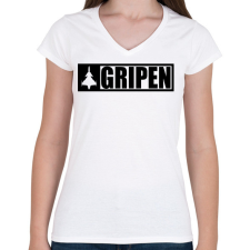 PRINTFASHION Gripen - fekete - Női V-nyakú póló - Fehér női póló