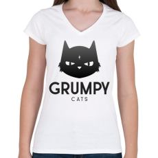PRINTFASHION Grumpy Cats - Női V-nyakú póló - Fehér