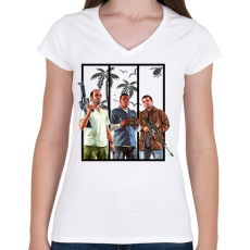 PRINTFASHION Gta 5 - Női V-nyakú póló - Fehér