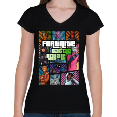 PRINTFASHION GTA Fortnite - Női V-nyakú póló - Fekete