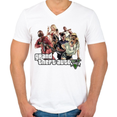 PRINTFASHION GTA Logo 2 - Férfi V-nyakú póló - Fehér