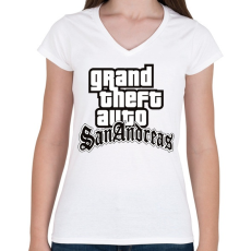 PRINTFASHION GTA  - Női V-nyakú póló - Fehér