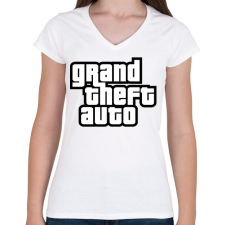 PRINTFASHION GTA - Női V-nyakú póló - Fehér női póló