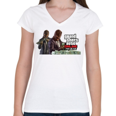 PRINTFASHION GTA Online heists - Női V-nyakú póló - Fehér