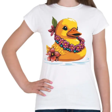 PRINTFASHION Gumikacsa hawaii virágfüzérrel - Női póló - Fehér női póló