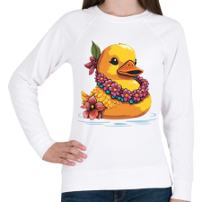 PRINTFASHION Gumikacsa hawaii virágfüzérrel - Női pulóver - Fehér női pulóver, kardigán