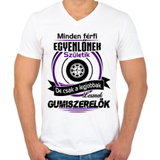 PRINTFASHION Gumiszerelő - Férfi V-nyakú póló - Fehér férfi póló