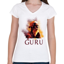 PRINTFASHION GURU - Női V-nyakú póló - Fehér női póló