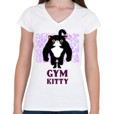 PRINTFASHION GYM KITTY - Női V-nyakú póló - Fehér