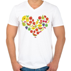 PRINTFASHION Gyümölcsös szív - Férfi V-nyakú póló - Fehér