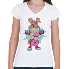 PRINTFASHION Gyúrós nyúl - Női V-nyakú póló - Fehér