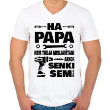 PRINTFASHION Ha papa nem tudja megjavítani - Férfi V-nyakú póló - Fehér férfi póló