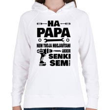 PRINTFASHION Ha papa nem tudja megjavítani - Női kapucnis pulóver - Fehér női pulóver, kardigán
