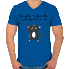 PRINTFASHION Ha van egy macskád - Férfi V-nyakú póló - Királykék