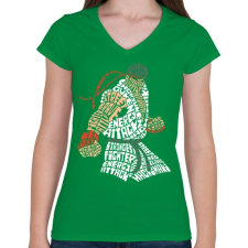 PRINTFASHION Hadouken - Női V-nyakú póló - Zöld női póló