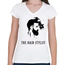 PRINTFASHION HAIR STYLIST - Női V-nyakú póló - Fehér női póló
