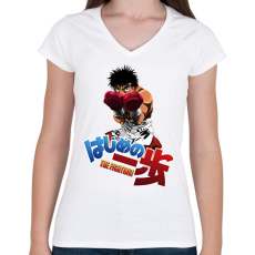 PRINTFASHION Hajime no Ippo - Női V-nyakú póló - Fehér