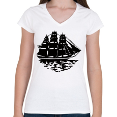 PRINTFASHION Hajó - Női V-nyakú póló - Fehér